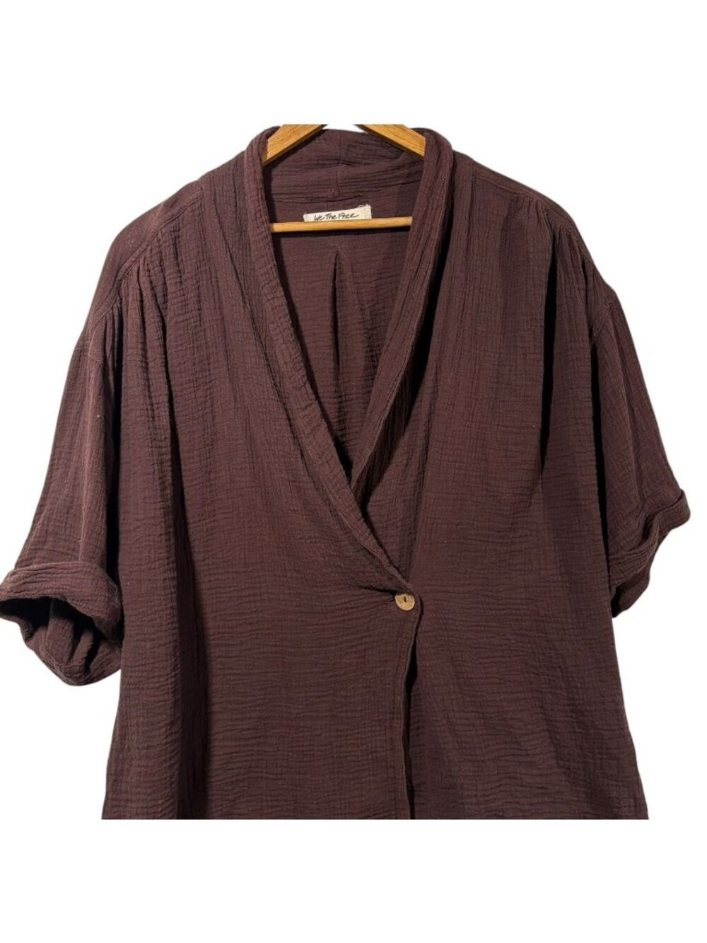 We The Free People Lou Gauzy Blazer Top Brown Short Sleeve Sz XS Oversized - Picture 2 of 6